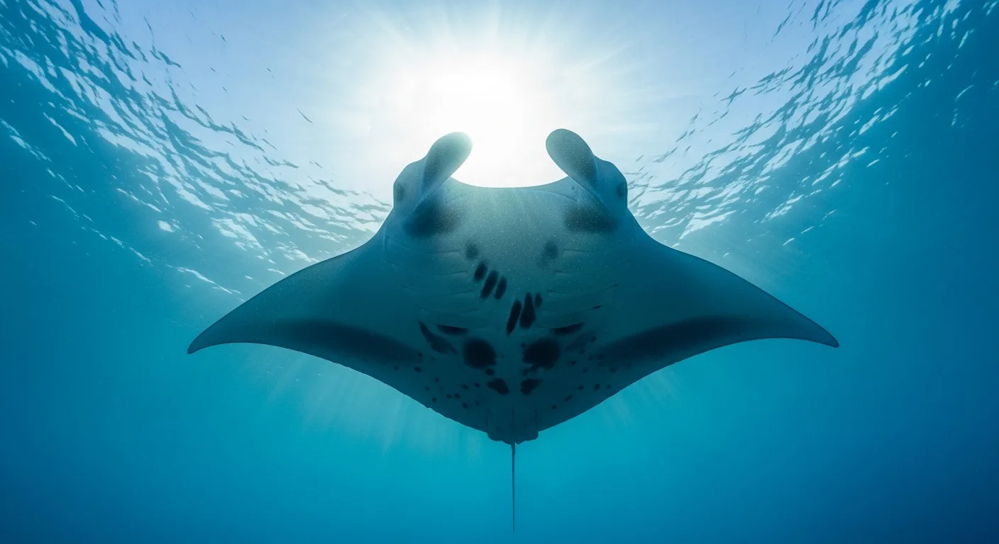 Manta ray gliding over Karang Makassar, a signature Komodo dive site